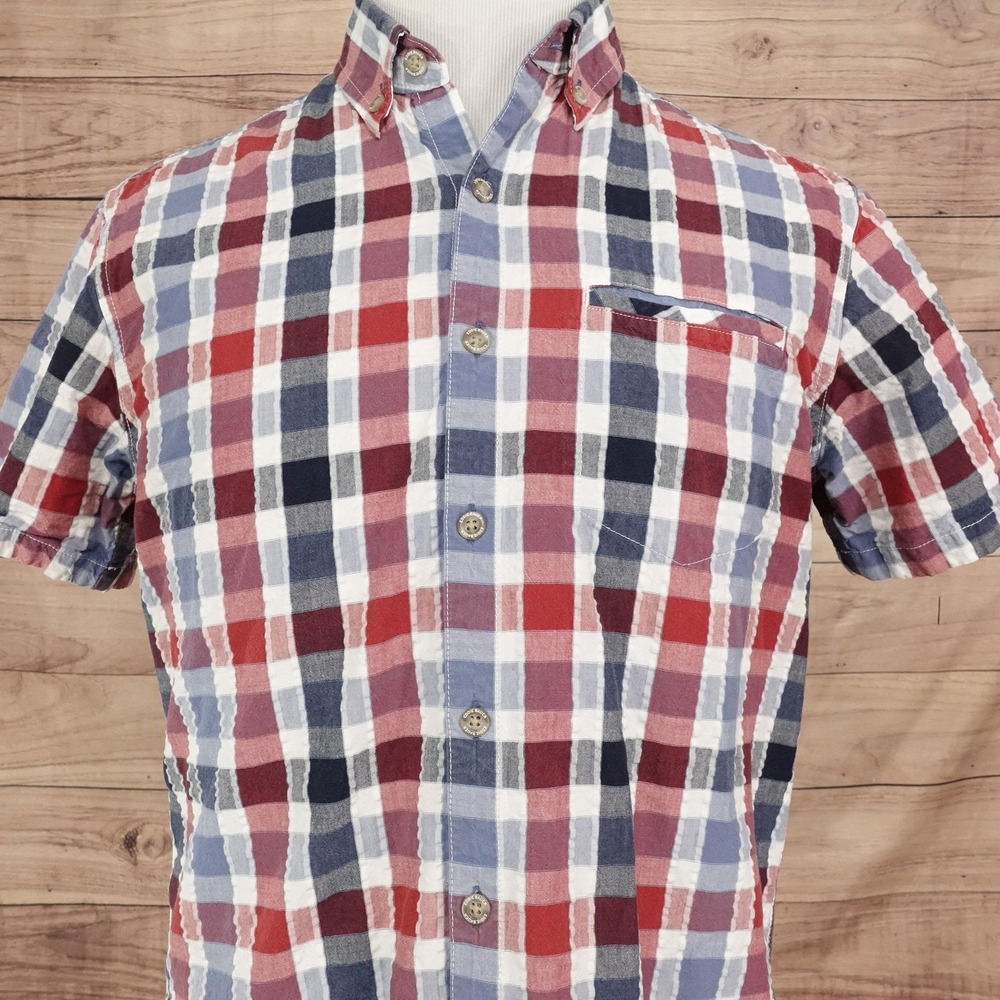 Eddie Bauer Shirt Mens M Multicolor Plaid Short Sleeve Button-Up Cotton